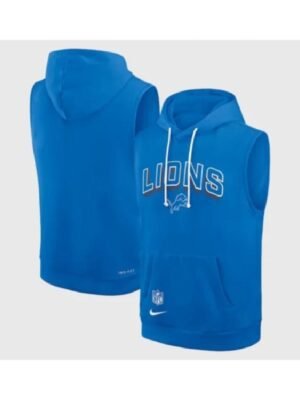 Detroit Lions Sideline Sleeveless Blue Hoodie