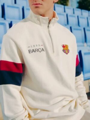 FC Barcelona Retro 1899 Half-zip White Pullover Sweatshirt