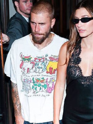 Justin Bieber Cats Graphic Printed White T-Shirt