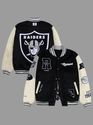 Las Vegas Raiders GOLF WANG Black & White Varsity Full-Snap Jacket