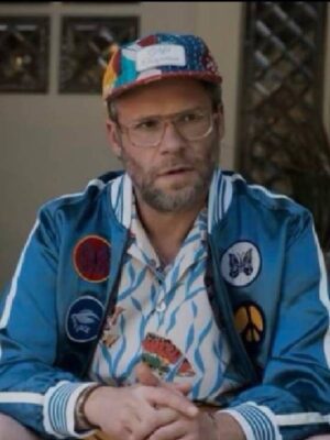 Platonic S02 Seth Rogen Blue Satin Bomber Jacket