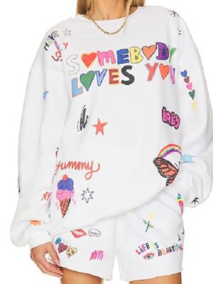 Somebody Loves You White Printed Sweatshirt