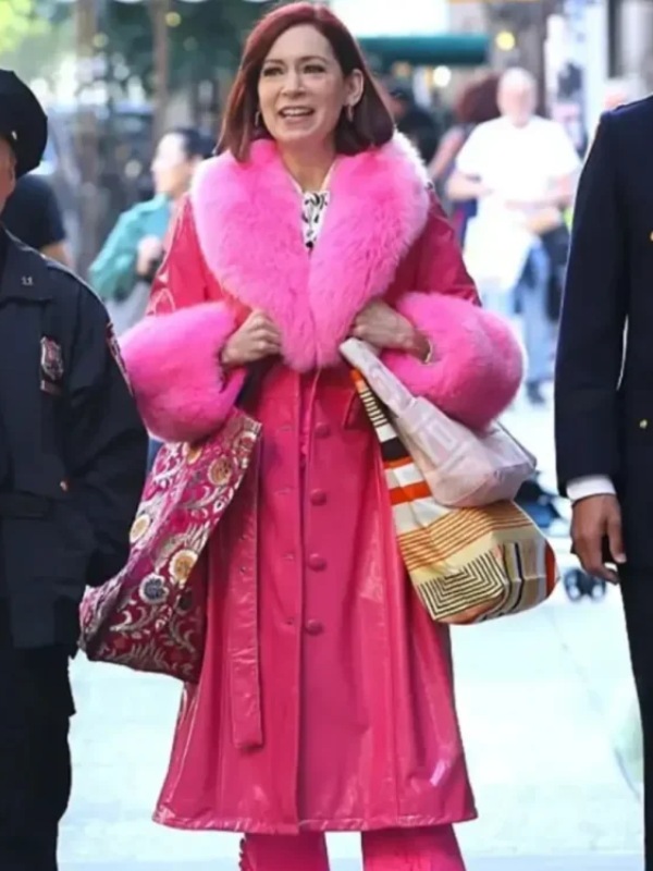 Elsbeth S03 Carrie Preston Pink Fur Leather Long Coat
