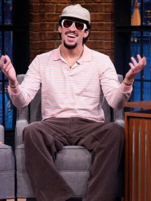 Late Night with Seth Meyers S12 Bad Bunny Pink Striped Long Sleeves Shirt