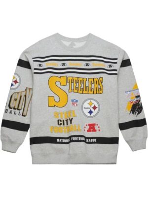 Pittsburgh Steelers Heather Grey All Over Print Vintage Fleece Sweatshirt