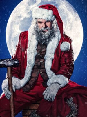 David Harbour Violent Night Santa Claus Red Leather Jacket