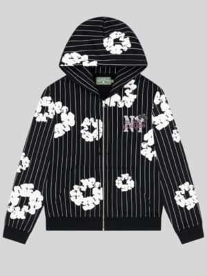 Denim Tears Pinstripe Wreath Zipper Hoodie Black