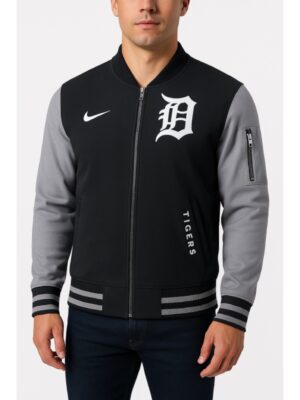 Detroit Tigers MLB Full-Zip Black and Gray Bomber Jacket