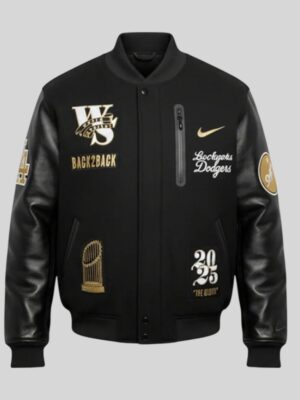 LA Dodgers 2025 World Series Black Letterman Jacket