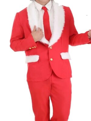 Men’s Red Fur Collar Christmas Suit