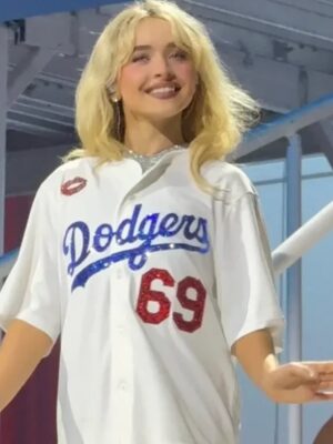 Sabrina Carpenter 2025 Sequin Dodgers White Long Jersey