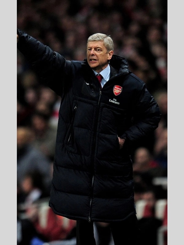 Arsene Wenger Oversized Black Puffer Zip-Up Hooded Coat
