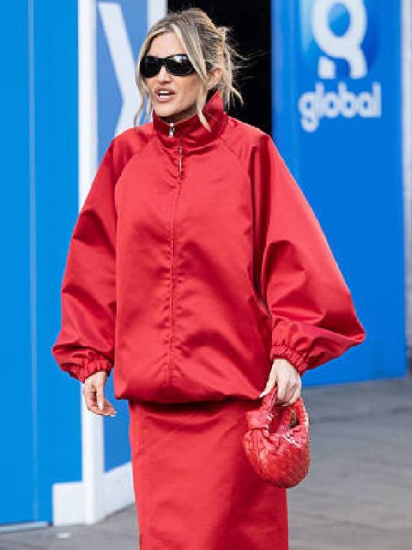 Boarding the Heart Breakfast Christmas Party Ashley Roberts Red Satin Jacket