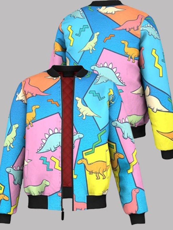 Dinosaur Multi-Color Bomber Jacket For Men And Women