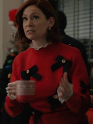 Elsbeth Season3 Carrie Preston Red Bow Appliqué Sweater
