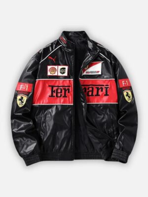 Ferrari F1 Vintage Black Leather Jacket