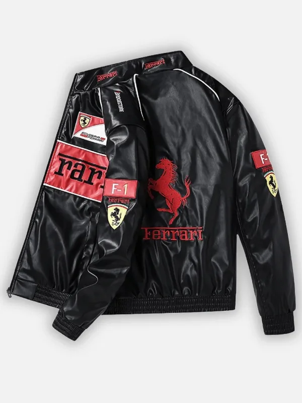 Ferrari F1 Vintage Leather Jacket Black