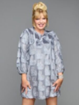 Finding Mr Christmas S02 Melissa Peterman Hearts Texture Mini Dress