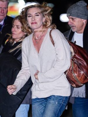 Kate Winslet NYC White V-Neck Top