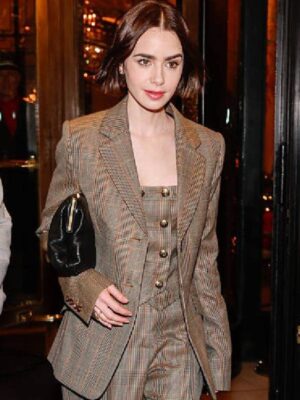 Lily Collins Plaid Blazer