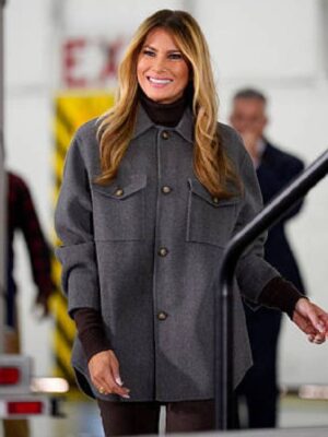 Melania Trump American Red Cross Holiday Care Package Event Grey Jacket