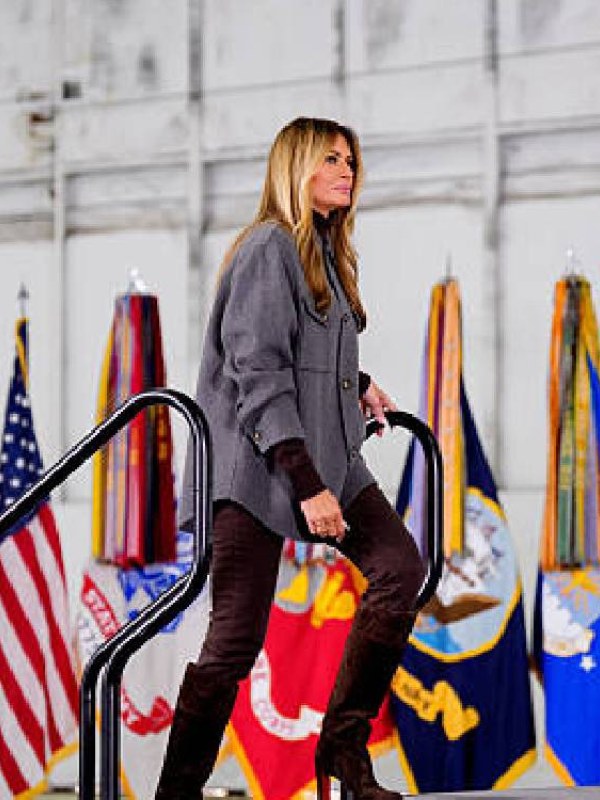 Melania Trump American Red Cross Holiday Care Package Event Wool Jacket – Grey