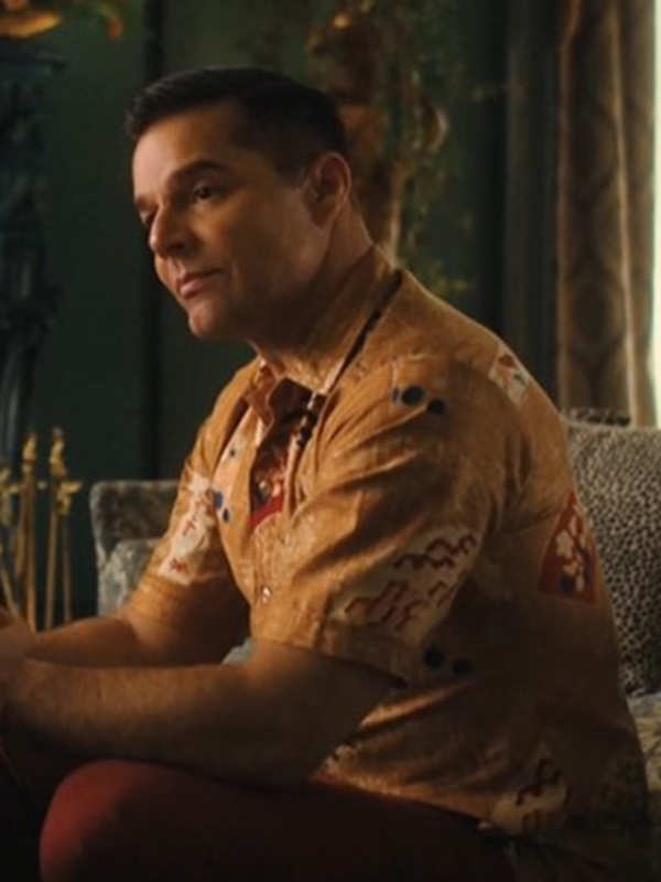 Palm Royale S02 Ricky Martin Printed Shirt-Brown