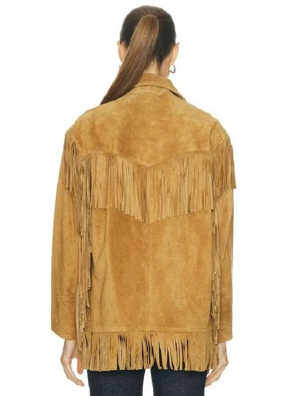 Real Housewives Of Beverly S15 Hills Rachel Zoe Beige Fringe Suede Jacket