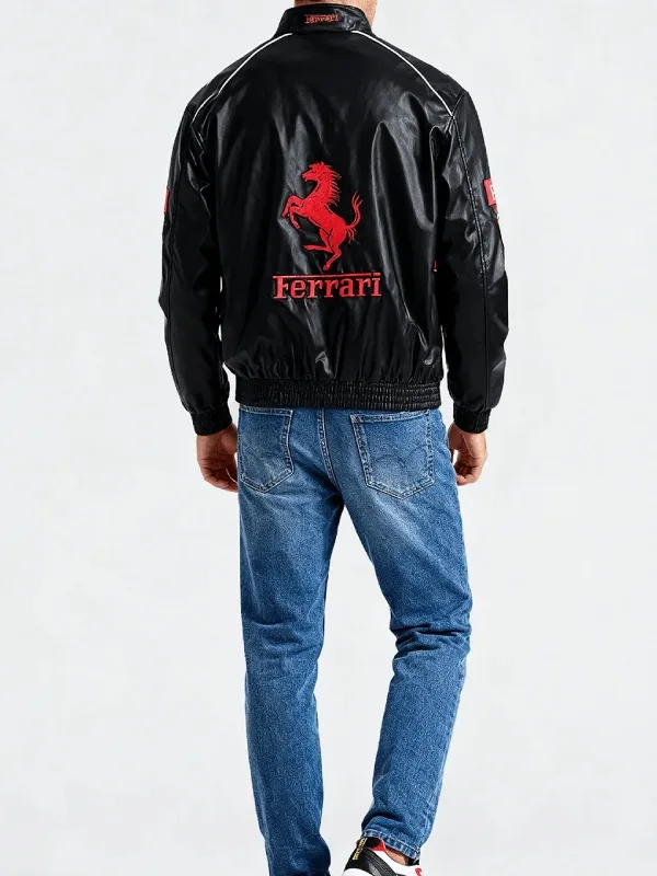 Recreated - Ferrari F1 Vintage Red Edition Black Leather Jacket
