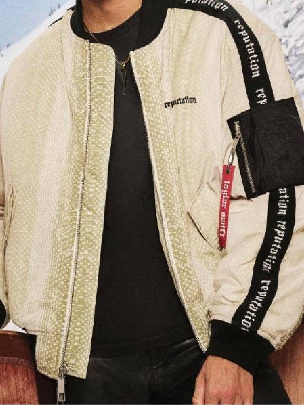 Taylor Swift Big Reputation Album Green Snake Skin Print Bomber Jacket