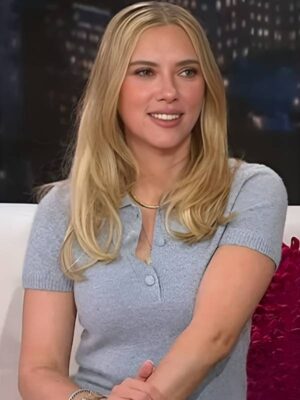 Today Scarlett Johansson Heather Grey Polo Sweater