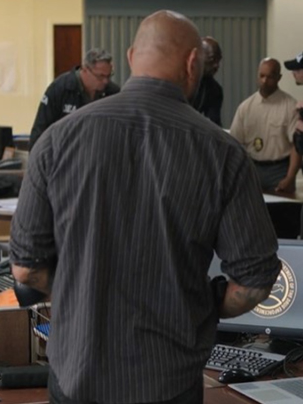 Trap House Dave Bautista Pinstriped Black Shirt