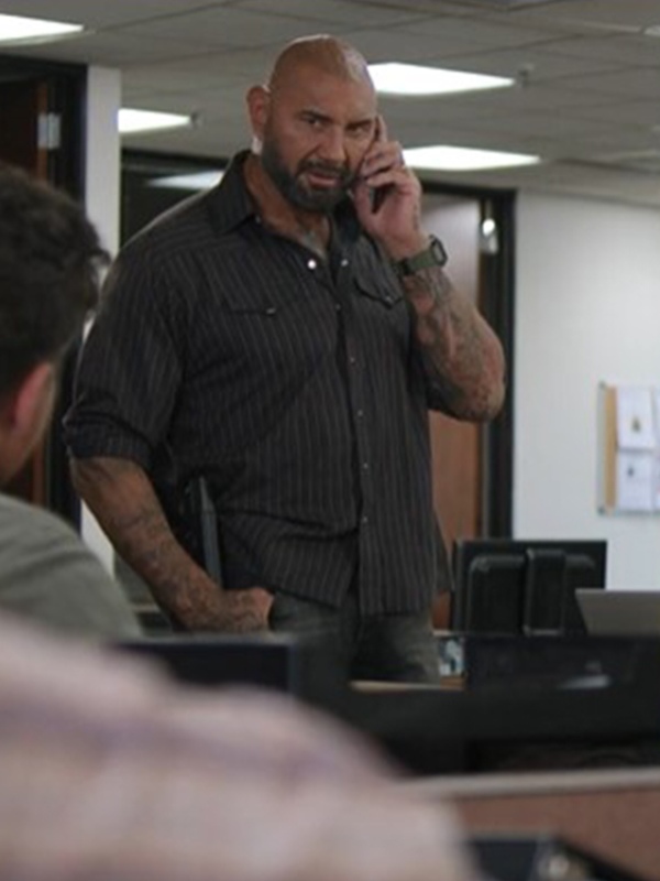 Trap House Dave Bautista Pinstriped Shirt-Black