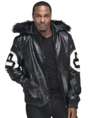 8 Ball David Puddy Black Leather Bomber Jacket