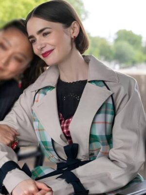 Emily In Paris S05 Lily Collins Green Plaid Panel Trench Coat