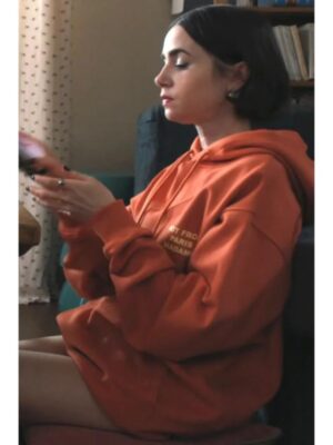 Emily In Paris S05 Lily Collins Orange Slogan Hoodie