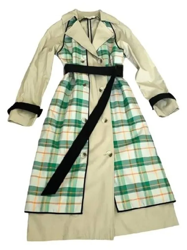 Emily In Paris Season5 Lily Collins Green Plaid Panel Trench Coat