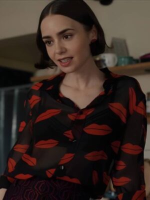Emily in Paris S05 Lily Collins Lips Printed Blouse