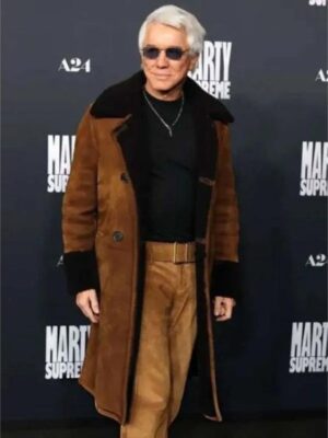 LA Premiere Of Marty Supreme Baz Luhrmann Leather Shearling Coat