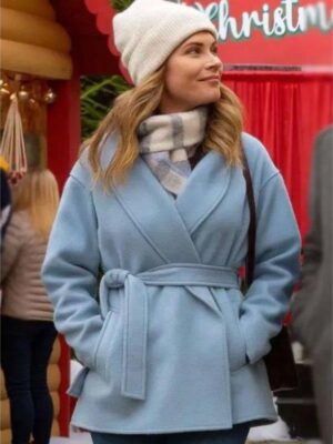 Single on the 25th 2025 Lyndsy Fonseca Blue Wool Wrap Coat