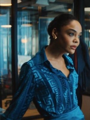 Tessa Thompson His and Hers S01 Blue Silk Blouse