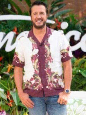 American Idol S24 Luke Bryan White & Burgundy Floral Shirt