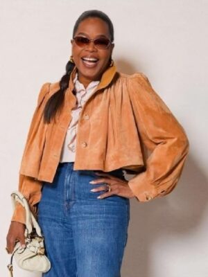Oprah Winfrey Paris Fashion Week Crop Suede Jacket