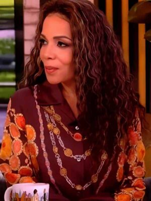 The View Sunny Hostin Brown Jewel Printed Blouse