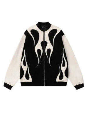 Midnight Flame Black & White Bomber Jacket