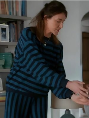 S03 Shrinking Christa Miller Blue and Black Striped Sweatshirt