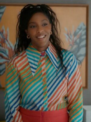 S03 Shrinking Jessica Williams Rainbow Striped Shirt