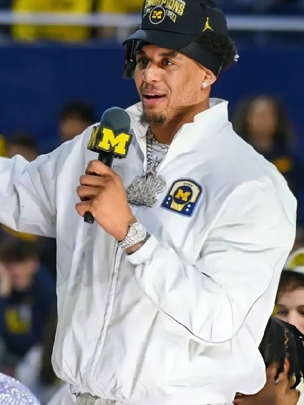 Yaxel Lendeborg Michigan Basketball Celebrates National Championship White Jacket