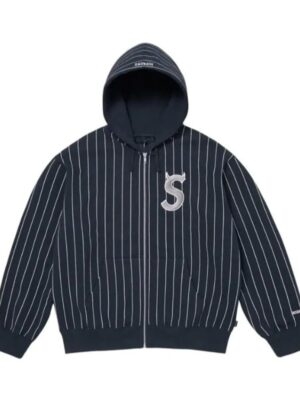 Supreme Devils Logo Blue Stripe Hooded Zipper Jacket