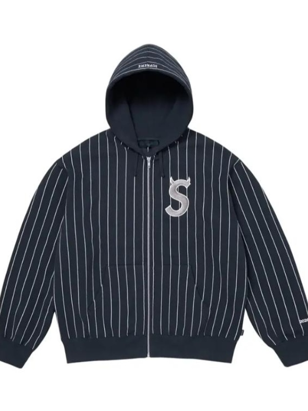 Supreme Devils Logo Blue Stripe Hooded Zipper Jacket